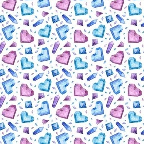 Small Glass Crystal Hearts and Shapes in Blue Aqua Purple Pink