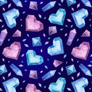 Medium Glass Crystal Hearts and Shapes in Blue Aqua Purple Pink Galaxy