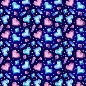 Small  Glass Crystal Hearts and Shapes in Blue Aqua Purple Pink Galaxy