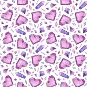 Large  Glass Crystal Hearts and Shapes in Purple and Pink