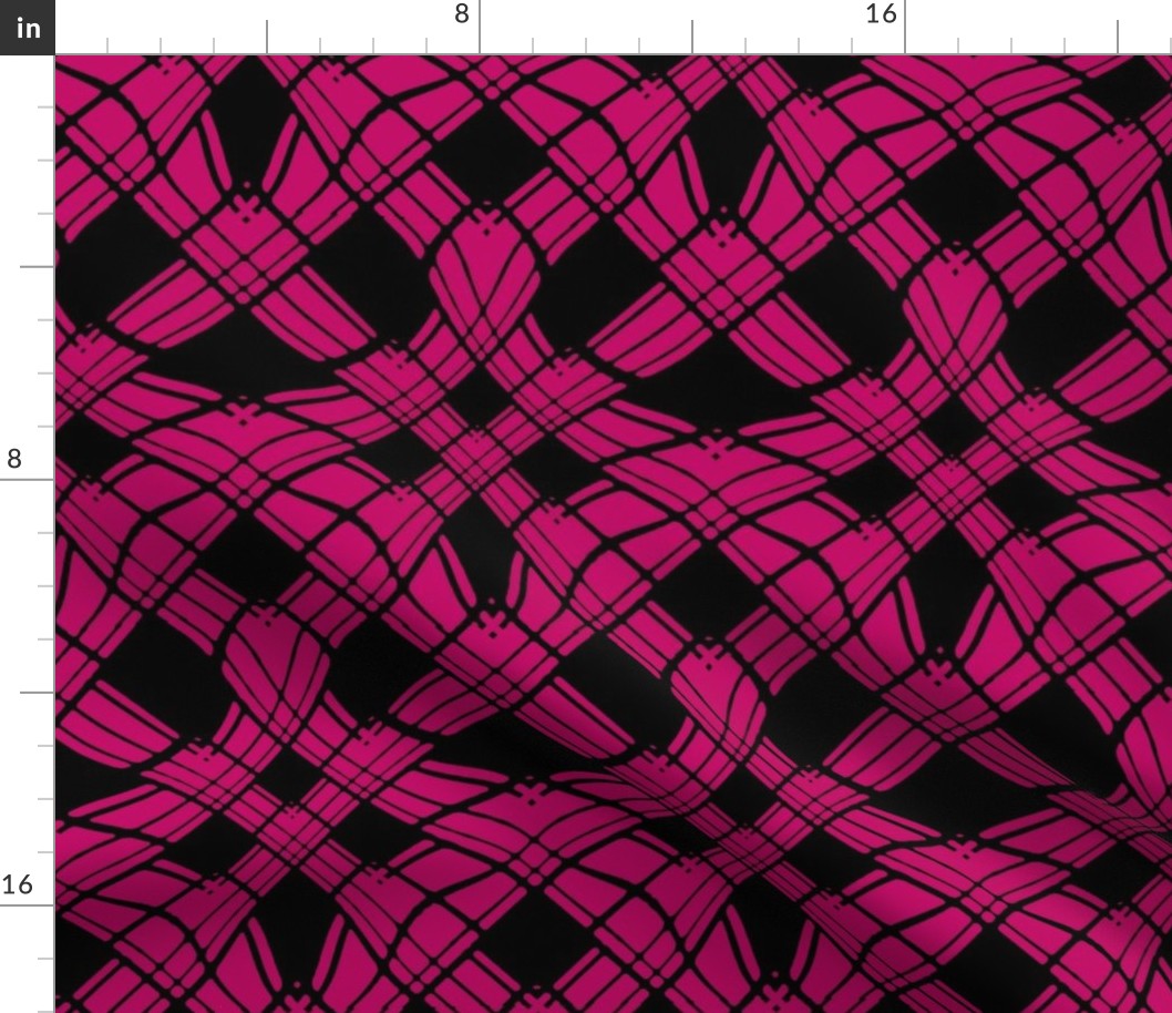 Large - Woven Ribbon Trellis in Hot Pink and Black