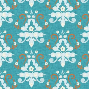 Modern Damask Blue Small Scale