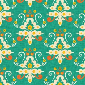 Modern Damask Green Teal Small Scale