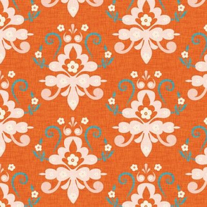 Modern Damask Orange Burnt Small Scale