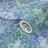 Blue Damask on Blue Green Sunprint Texture