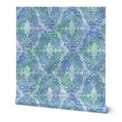 Blue Damask on Blue Green Sunprint Texture