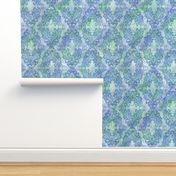 Blue Damask on Blue Green Sunprint Texture