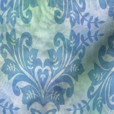 Blue Damask on Blue Green Sunprint Texture