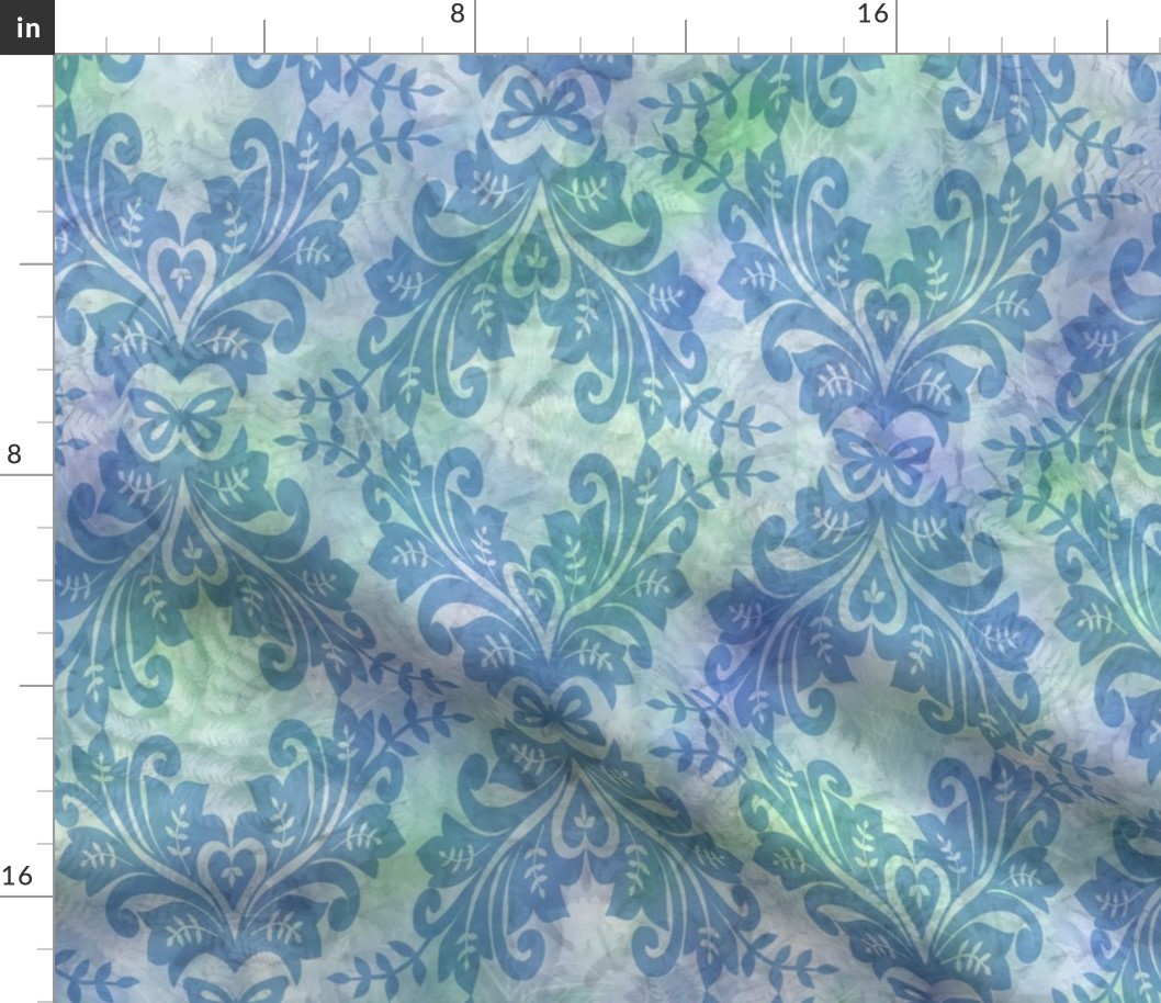 Blue Damask on Blue Green Sunprint Texture