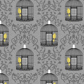 Yellow and Gray Canary Damask