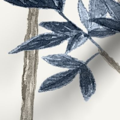 Slate Blue on Cream Climbing Branches