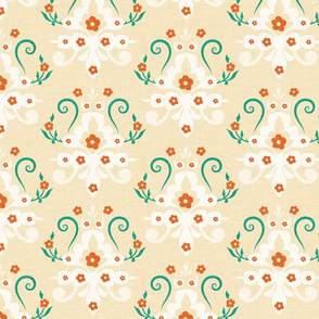 Modern Damask Beige Orange Green