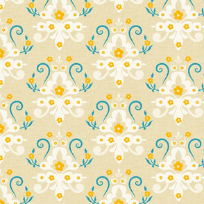 Modern Damask Beige Yellow Blue