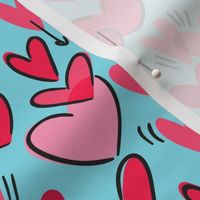 Valentines Day Hearts, Red Heart, Teal, Valentines Day Fabric, Valentines Day - Valentines Day - Valentines Day Fabric