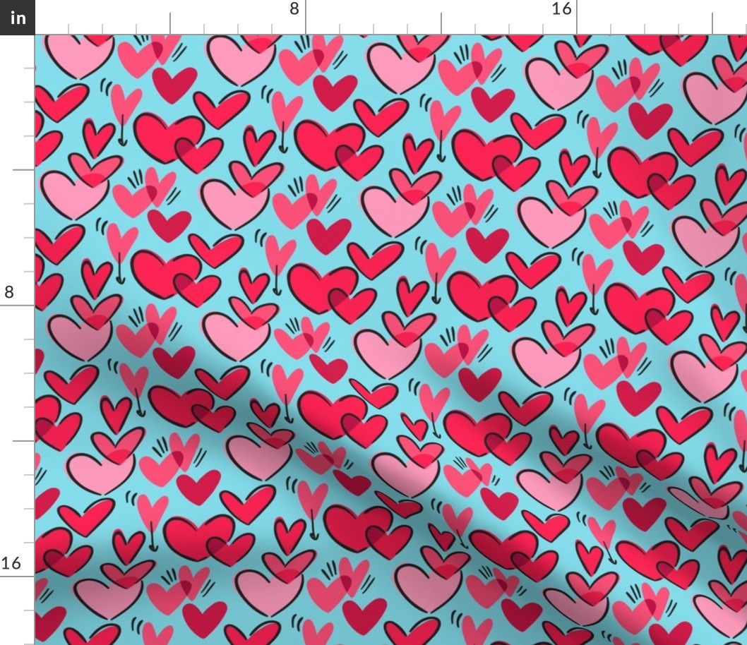 Valentines Day Hearts, Red Heart, Teal, Valentines Day Fabric, Valentines Day - Valentines Day - Valentines Day Fabric