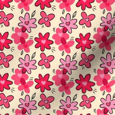 Valentines Day Flowers, Red Flowers, Pink Flowers, Valentines Day Fabric, Valentines Day - Valentines Day - Valentines Day Fabric