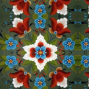 Norwegian Rose painting Christmas Red white and blue Tulips