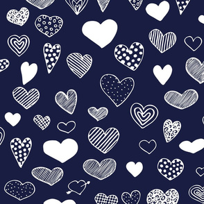 heart doodle navy blue  white