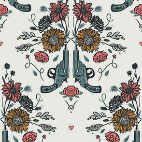  Flowers and guns (teal and pink)