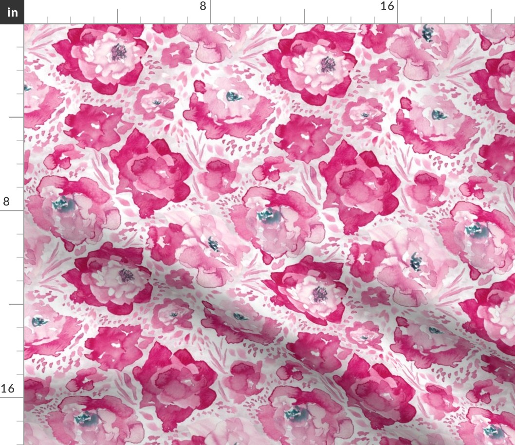 Rosy Floral Bright Pink Medium Scale