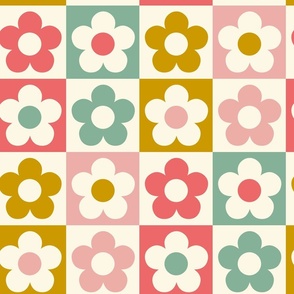 ( large ) Retro, daisy check, 60s floral, colorful