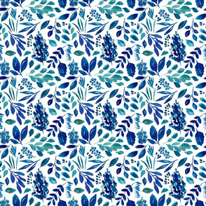 Avaleigh Royal Blue and Aqua Sprigs and Leaves - Medium