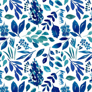 Avaleigh Royal Blue and Aqua Sprigs and Leaves - Large