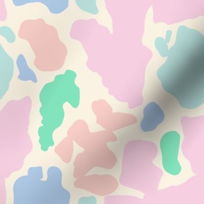 Cowhide Spot Print in Postmodern Pastel Rainbow + Almond White