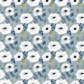 Avaleigh White Watercolor Floral on Blue with Dots  6 inch