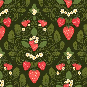 Strawberry Damask in Green and Red