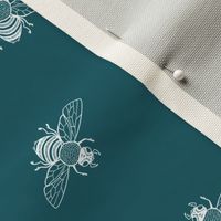 Ditsy Bee White on Petrol // LARGE