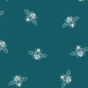 Ditsy Bee White on Petrol // LARGE