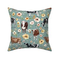 Farmhouse Blue Cows and Flowers - Large
