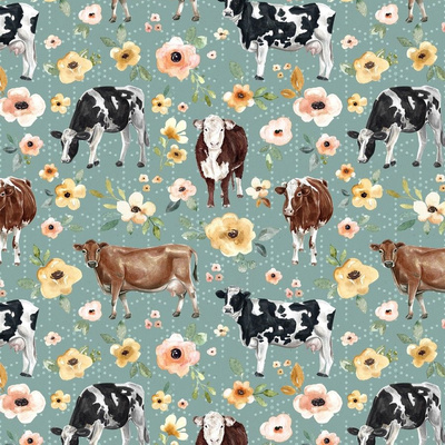 Blue Cow Fabric, Wallpaper and Home Decor