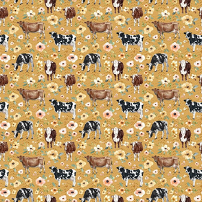 Cows and Flowers on Mustard Yellow - Medium