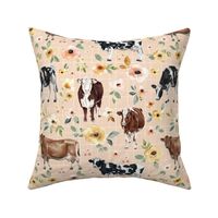 Cows and Sunrise Floral on Peach Pink - Large