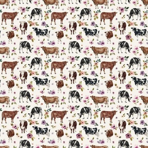 Boho Farmhouse Cows with Purple Flowers - Medium
