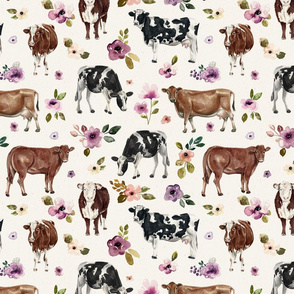 Boho Farmhouse Cows with Purple Flowers - Large