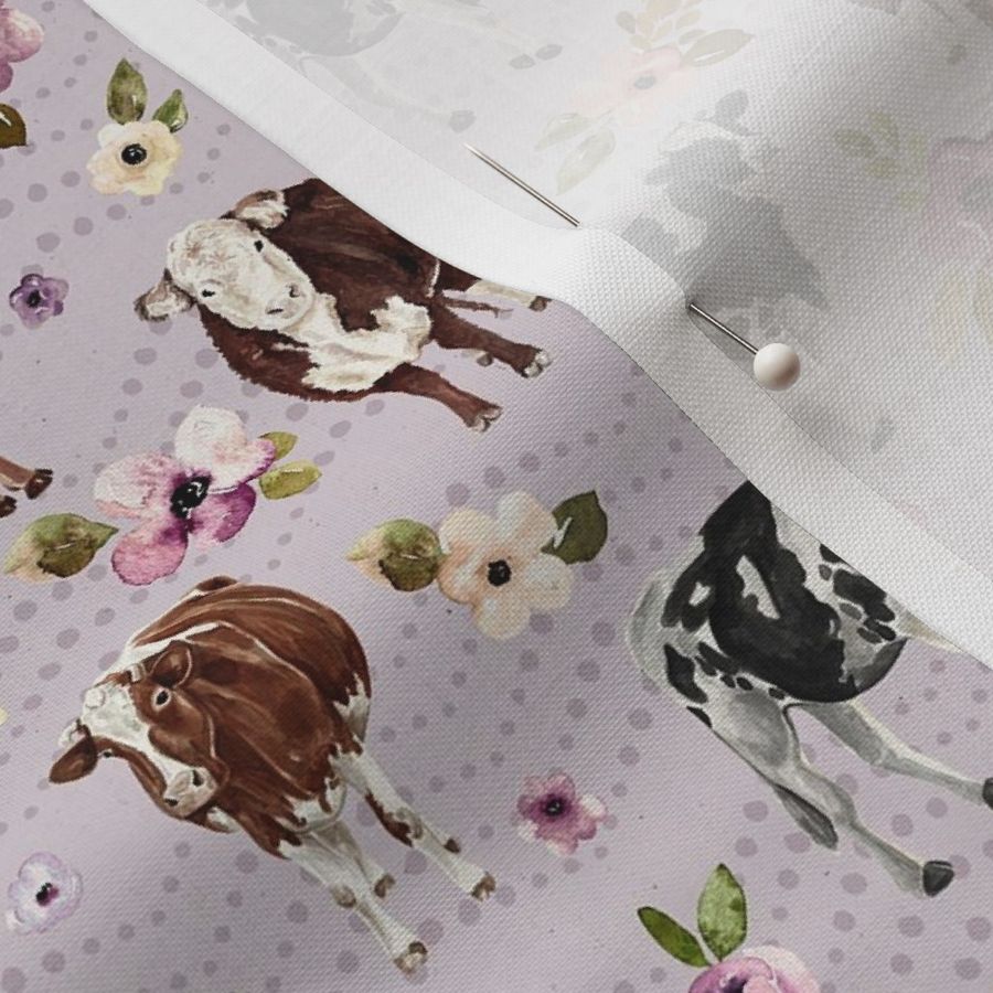 Watercolor Cows and Purple Floral - Medium