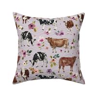 Watercolor Cows and Purple Floral - Large