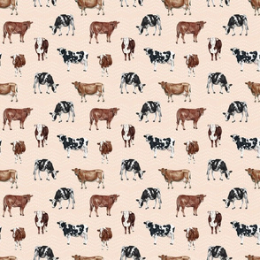 Cute Cows on Blush Pink with Dots - Medium