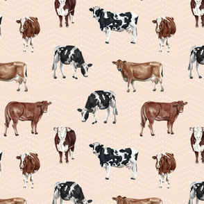 Cute Cows on Blush Pink with Dots - Large
