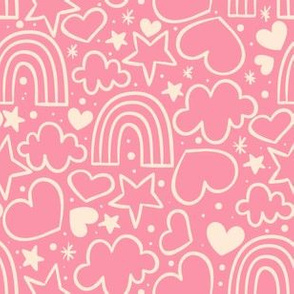 Valentines Day Hearts Mask Pattern Red Light Pink Bolt Doodle Rainbow, Light Pink Doodle Cute, Valentines  - Valentines Day - Valentines Day Fabric