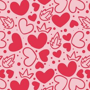 Valentines Day Hearts Mask Pattern Red Light Pink Bolt Doodle Cute, Valentines Day Fabric, Valentines Day - Valentines Day - Valentines Day Fabric