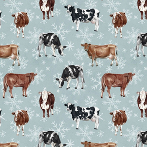 Winter Cows with Snowflakes - Large