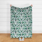 large scale tropical damask / mint green pink