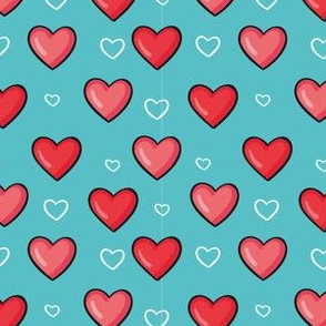 Valentines Day Patter Hearts on Teal Cute, Valentines Day Fabric, Valentines Day - Valentines Day - Valentines Day Fabric