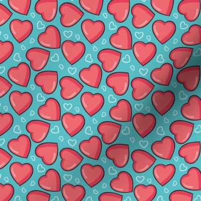 Valentines Day Pattern Red Hearts on Teal, Valentines Day Fabric, Valentines Day - Valentines Day - Valentines Day Fabric