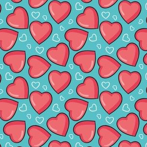 Valentines Day Pattern Red Hearts on Teal, Valentines Day Fabric, Valentines Day - Valentines Day - Valentines Day Fabric