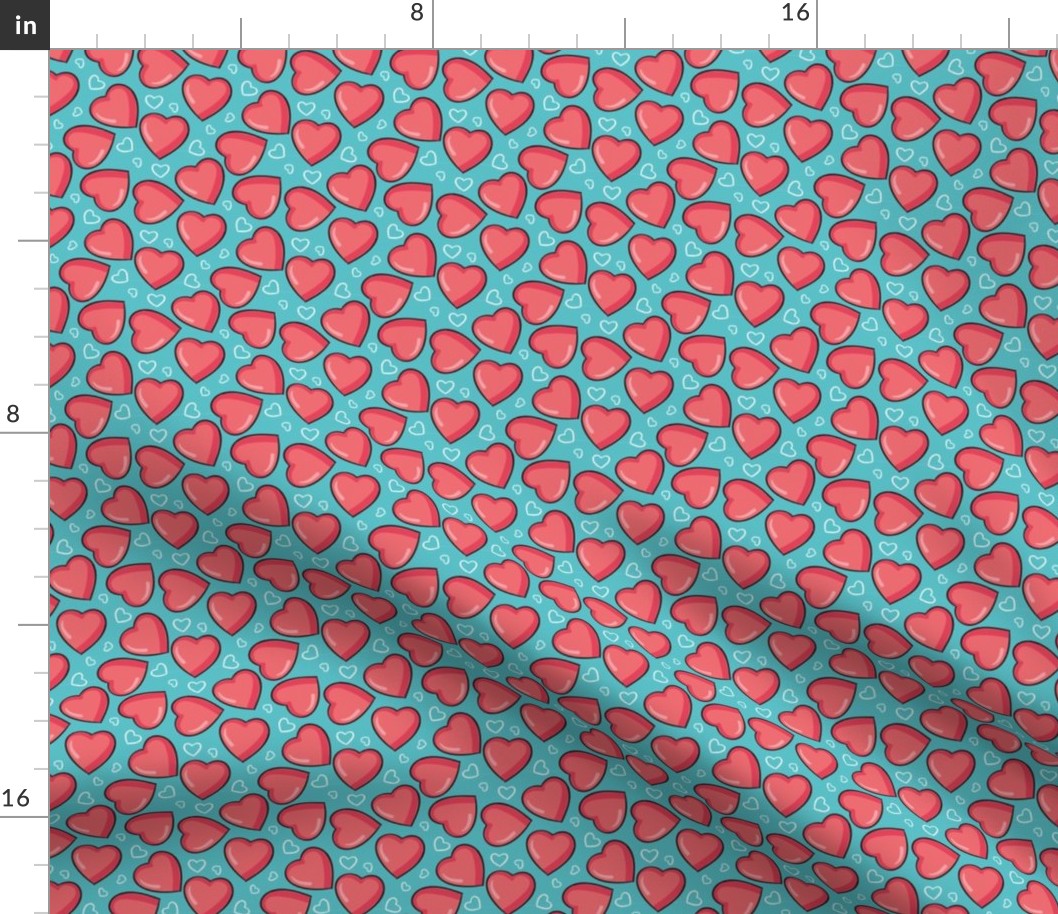 Valentines Day Pattern Red Hearts on Teal, Valentines Day Fabric, Valentines Day - Valentines Day - Valentines Day Fabric